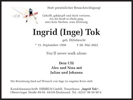 Traueranzeigen Von Ingrid Tok Sich Erinnernde 7990