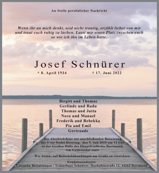Traueranzeige von Josef Schnürer 