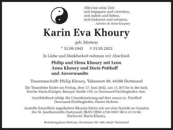 Traueranzeige von Karin Eva Khoury 