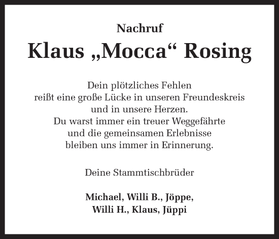Traueranzeige von Klaus Rosing von Ruhr Nachrichten