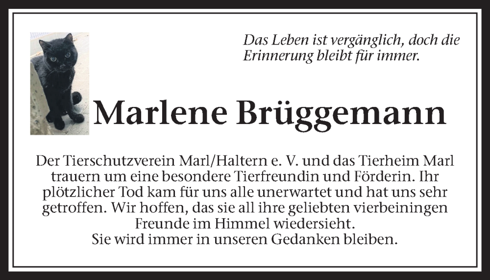  Traueranzeige für Marlene Brüggemann vom 30.06.2022 aus Medienhaus Bauer