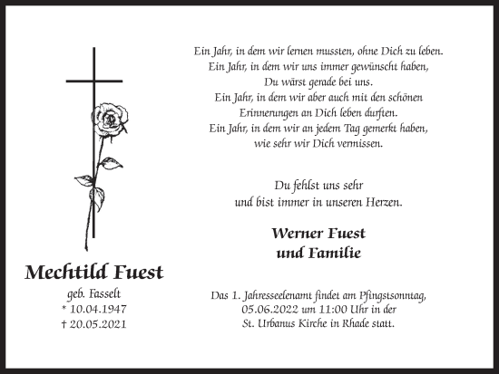 Traueranzeige von Mechtild Fuest von Ruhr Nachrichten und Dorstener Zeitung