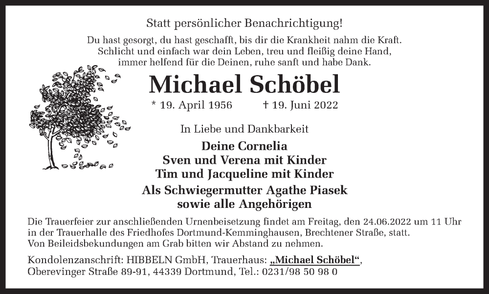  Traueranzeige für Michael Schöbel vom 22.06.2022 aus 