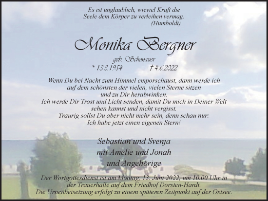 Traueranzeige von Monika Bergner von Ruhr Nachrichten und Dorstener Zeitung