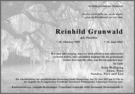 Traueranzeige von Reinhild Grunwald 