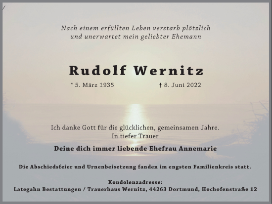 Traueranzeige von Rudolf Wernitz 