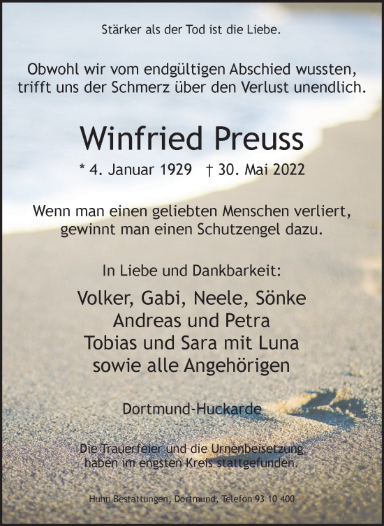 Traueranzeige von Winfried Preuss 