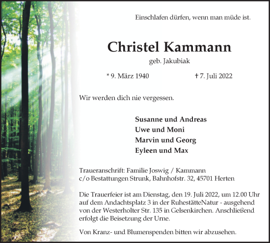 Traueranzeige von Christel Kammann von Medienhaus Bauer