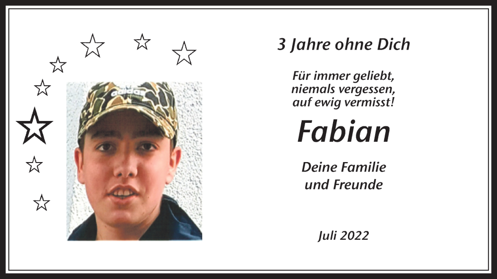  Traueranzeige für Fabian Kirsch vom 25.07.2022 aus Medienhaus Bauer