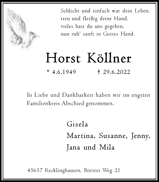 Traueranzeige von Horst Köllner von Medienhaus Bauer