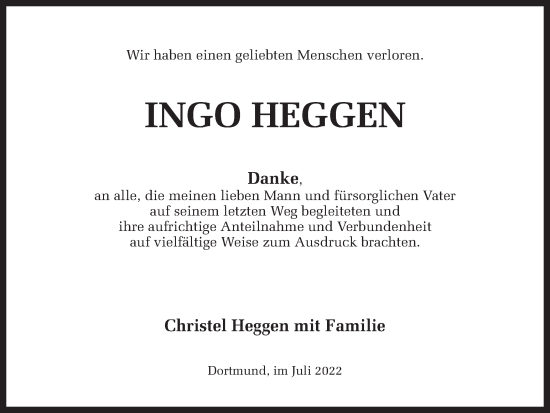 Traueranzeige von Ingo Heggen 
