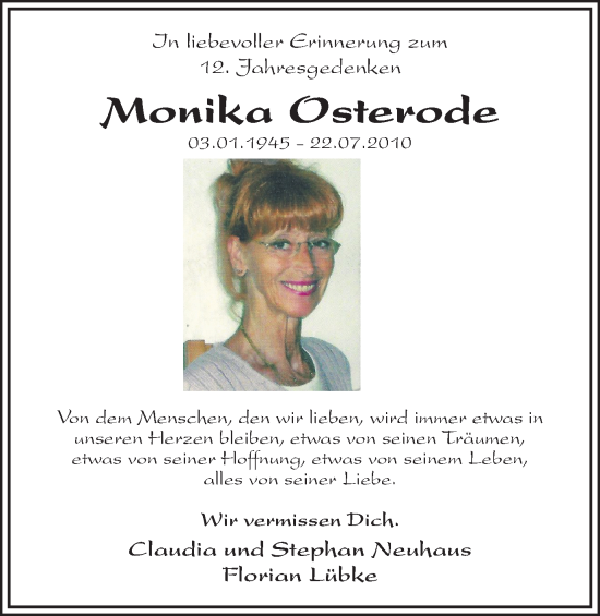 Traueranzeige von Monika Osterode 