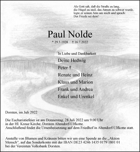 Traueranzeige von Paul Nolde von Ruhr Nachrichten und Dorstener Zeitung