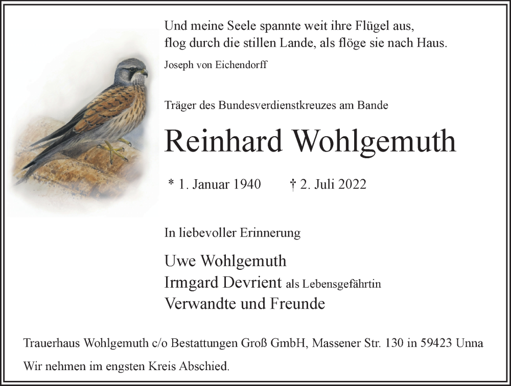  Traueranzeige für Reinhard Wolgemuth vom 16.07.2022 aus Ruhr Nachrichten