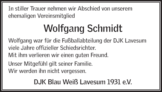 Traueranzeige von Wolfgang Schmidt von Ruhr Nachrichten und Halterner Zeitung