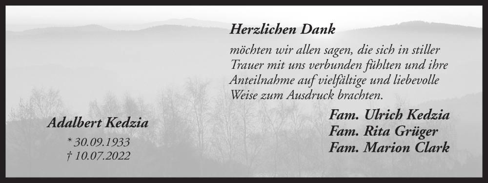  Traueranzeige für Adalbert Kedzia vom 20.08.2022 aus Ruhr Nachrichten und Dorstener Zeitung