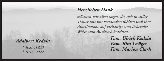 Traueranzeige von Adalbert Kedzia von Ruhr Nachrichten und Dorstener Zeitung