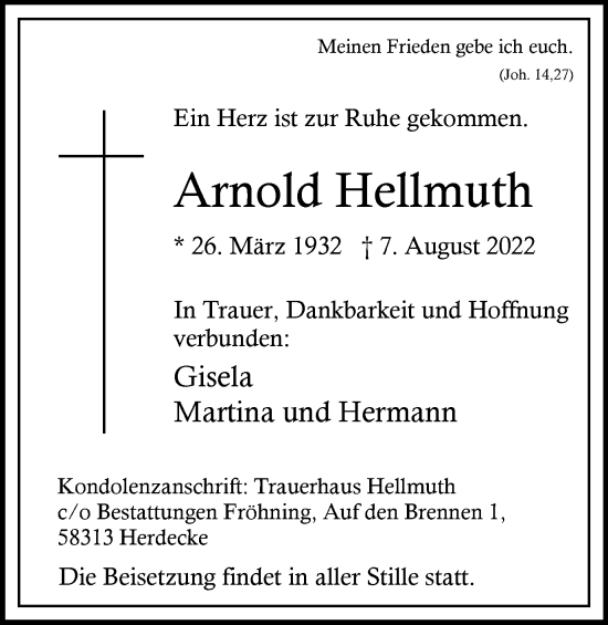 Traueranzeige von Arnold Hellmuth 