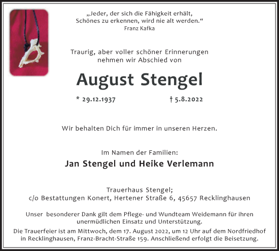 Traueranzeige von August Stengel von Medienhaus Bauer