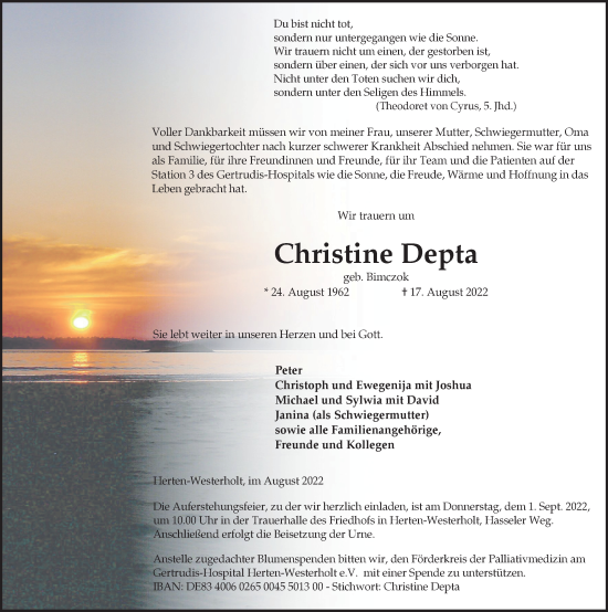 Traueranzeige von Christine Depta von Medienhaus Bauer