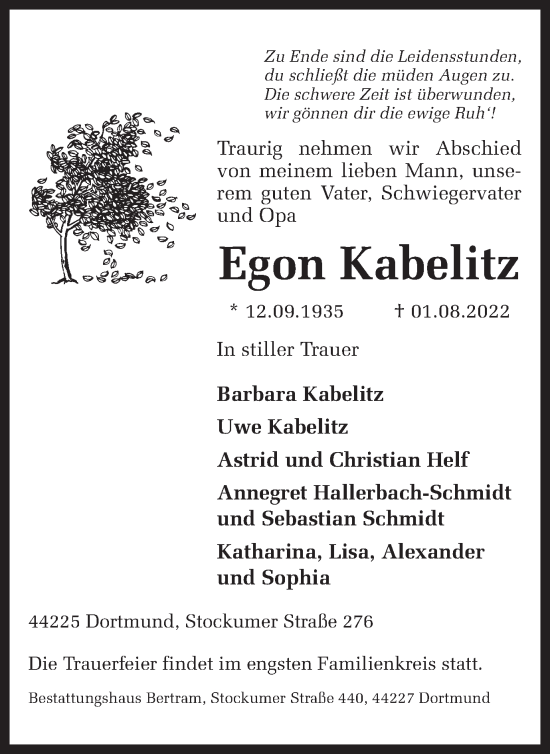 Traueranzeige von Egon Kabelitz 