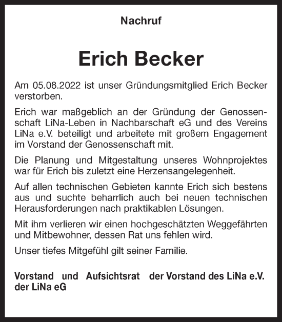 Traueranzeige von Erich Becker von Ruhr Nachrichten und Halterner Zeitung