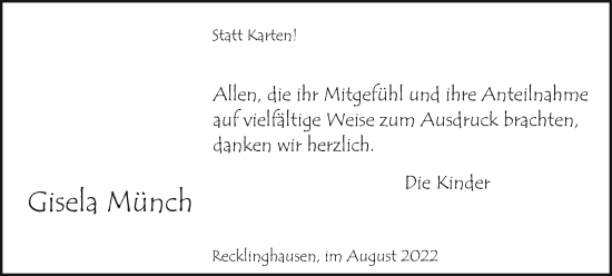 Traueranzeige von Gisela Münch von Medienhaus Bauer