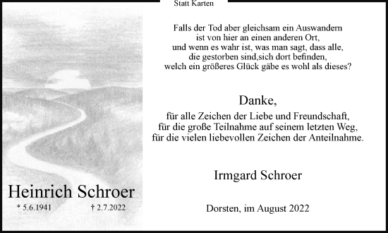 Traueranzeige von Heinrich Schroer von Ruhr Nachrichten und Dorstener Zeitung