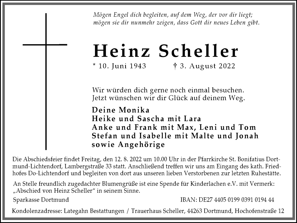 Traueranzeige für Heinz Scheller vom 06.08.2022 aus 