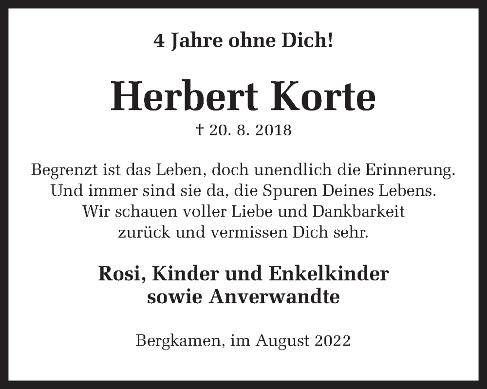 Traueranzeigen Von Herbert Korte | Sich-erinnern.de