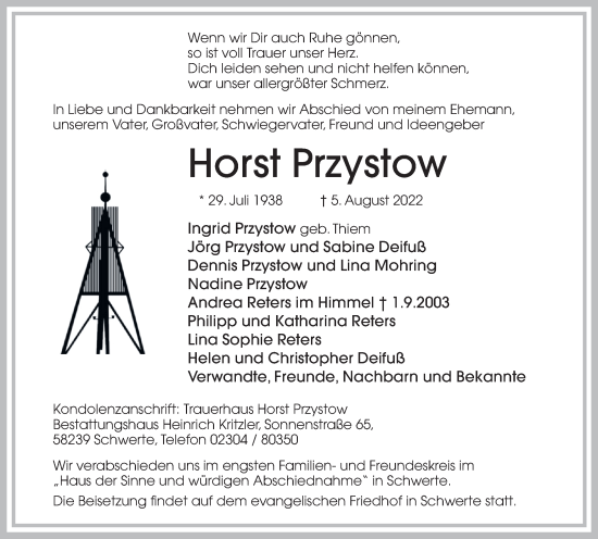 Traueranzeige von Horst Przystow von Ruhr Nachrichten