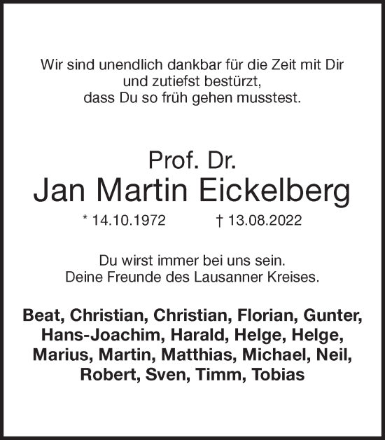 Traueranzeige von Jan Martin Eickelberg von Hellweger Anzeiger