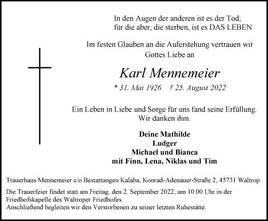 Traueranzeige von Karl Mennemeier von Medienhaus Bauer