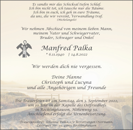 Traueranzeige von Manfred Palka von Medienhaus Bauer