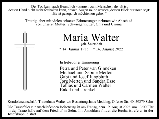 Traueranzeige von Maria Walter von Ruhr Nachrichten