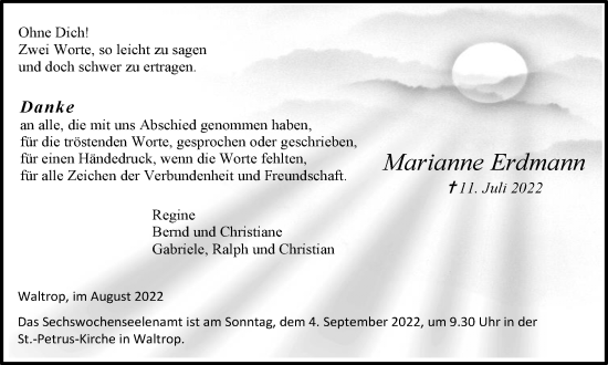 Traueranzeige von Marianne Erdmann von Medienhaus Bauer