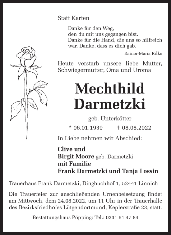 Traueranzeige von Mechthild Darmetzki 