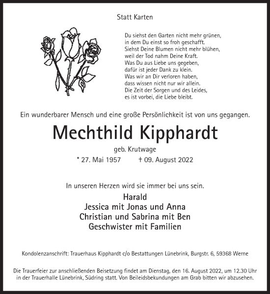 Traueranzeige von Mechthild Kipphardt von Ruhr Nachrichten