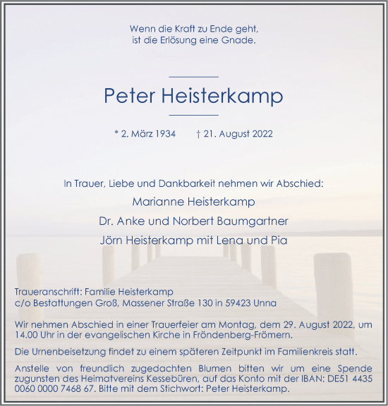Traueranzeige von Peter Heisterkamp von Hellweger Anzeiger