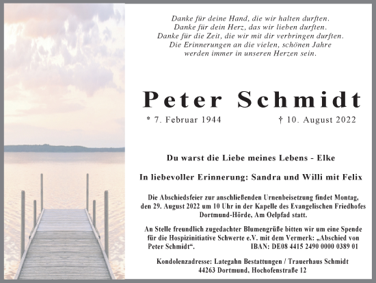 Traueranzeige von Peter Schmidt 
