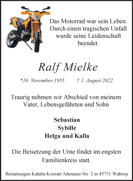 Traueranzeige von Ralf Mielke von Medienhaus Bauer