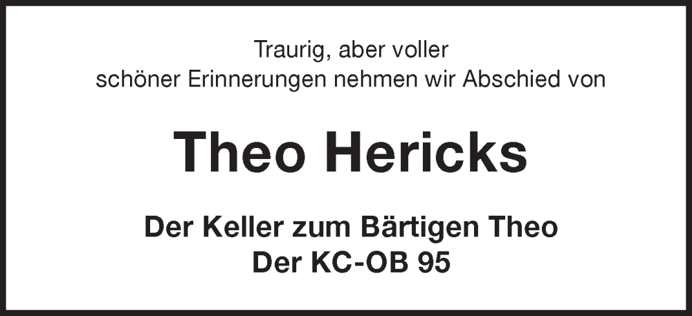  Traueranzeige für Theo Hericks vom 10.08.2022 aus Münstersche Zeitung und Münsterland Zeitung