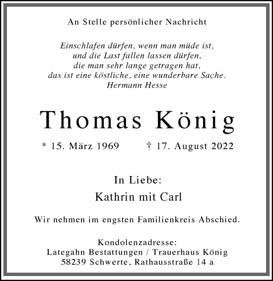 Traueranzeige von Thomas König von Ruhr Nachrichten