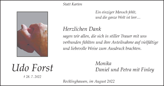Traueranzeige von Udo Forst von Medienhaus Bauer