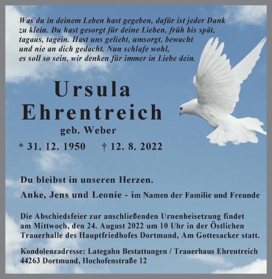 Traueranzeige von Ursula Ehrentreich 