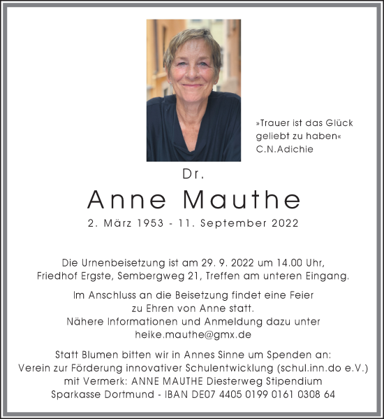 Traueranzeige von Anne Mauthe 