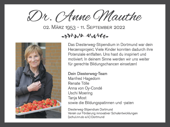 Traueranzeige von Anne Mauthe 