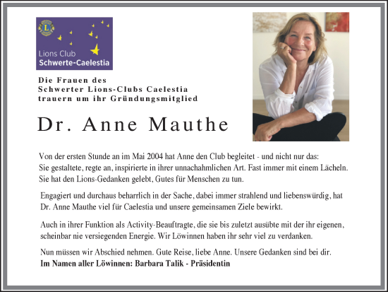Traueranzeige von Anne Mauthe von Ruhr Nachrichten