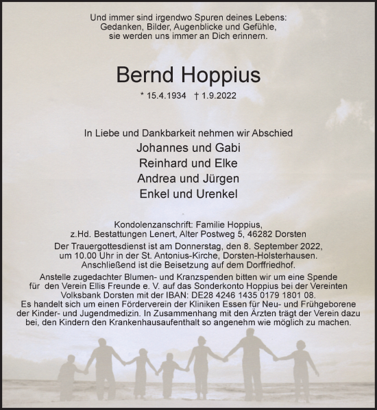 Traueranzeige von Bernd Hoppius von Ruhr Nachrichten und Dorstener Zeitung