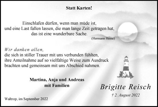 Traueranzeige von Brigitte Reisch von Medienhaus Bauer